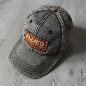 Allied Oil Tire Company Hat Baseball Cap Gray Brown Denim Adjustable Strap OSFA